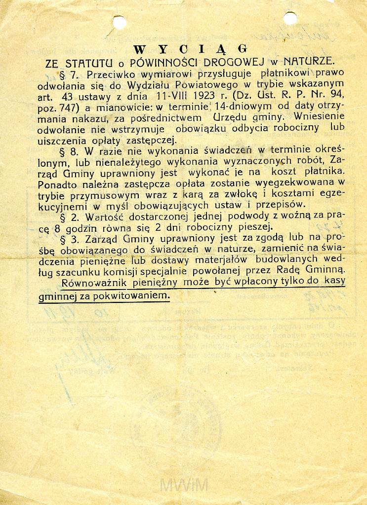 KKE 3533-a.jpg - Dokument. Stanisław Rutkowski nakaz szarwarkowy, Dołhe, 1933 r.